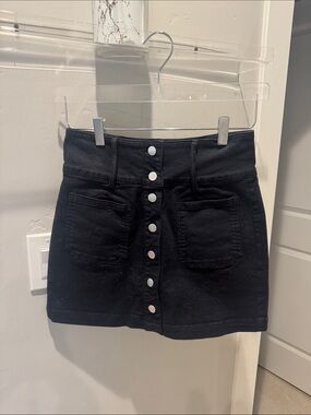 High-Waist Button-Front Black/Navy Denim Mini Skirt